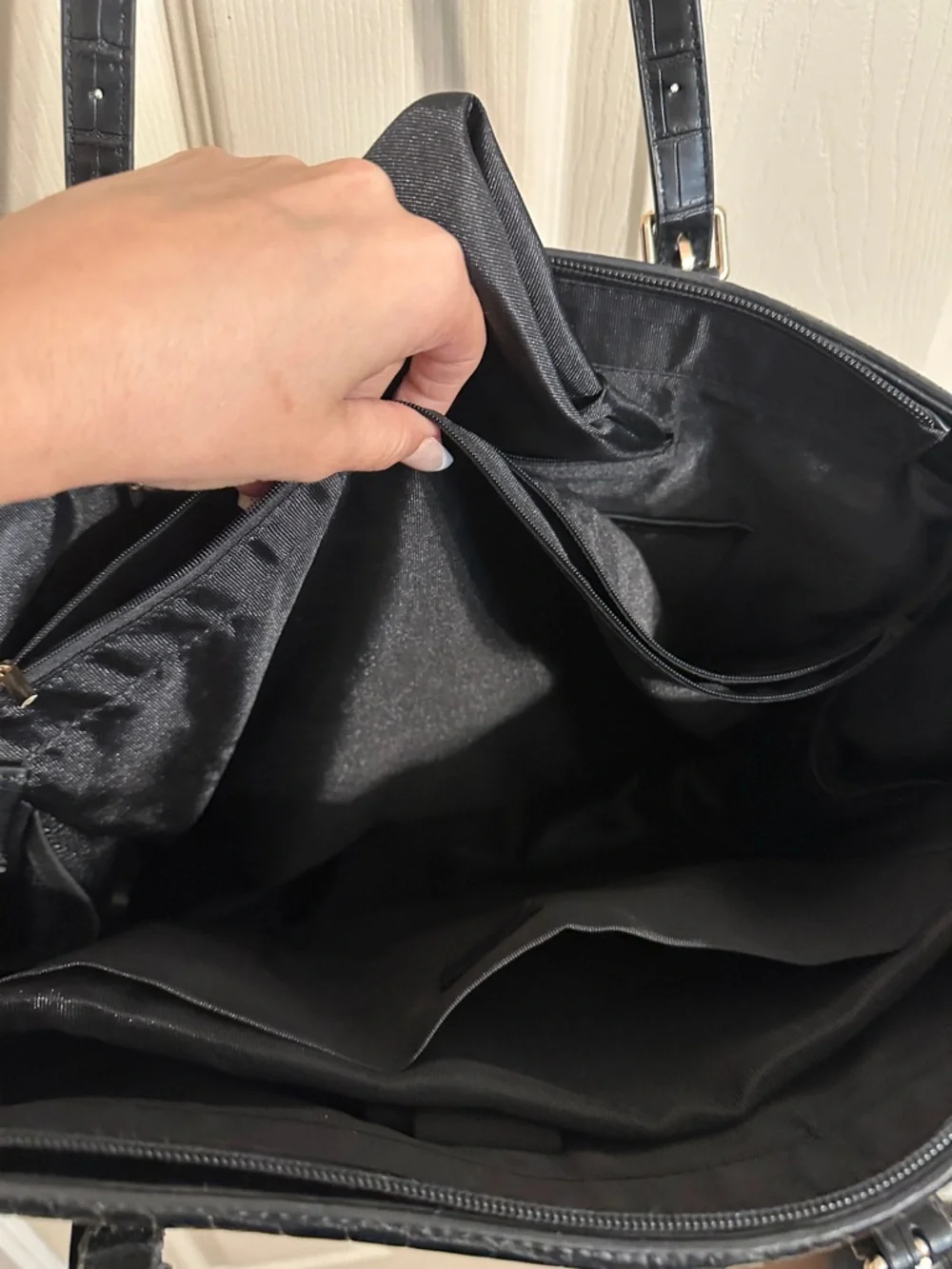 Elegant Croc-Embossed Laptop Shoulder Tote Bag, Black, Fits up to 16” Laptop
